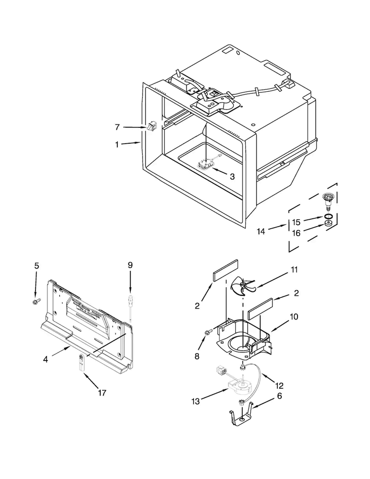 Freezer Liner Parts Diagram and Parts List for WRV996FDEE00  Whirlpool Refrigerator