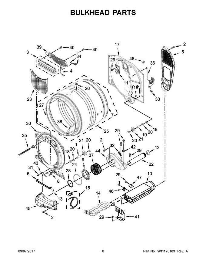 04 - Bulkhead Parts Diagram and Parts List for WED92HEFC1  Whirlpool Dryer