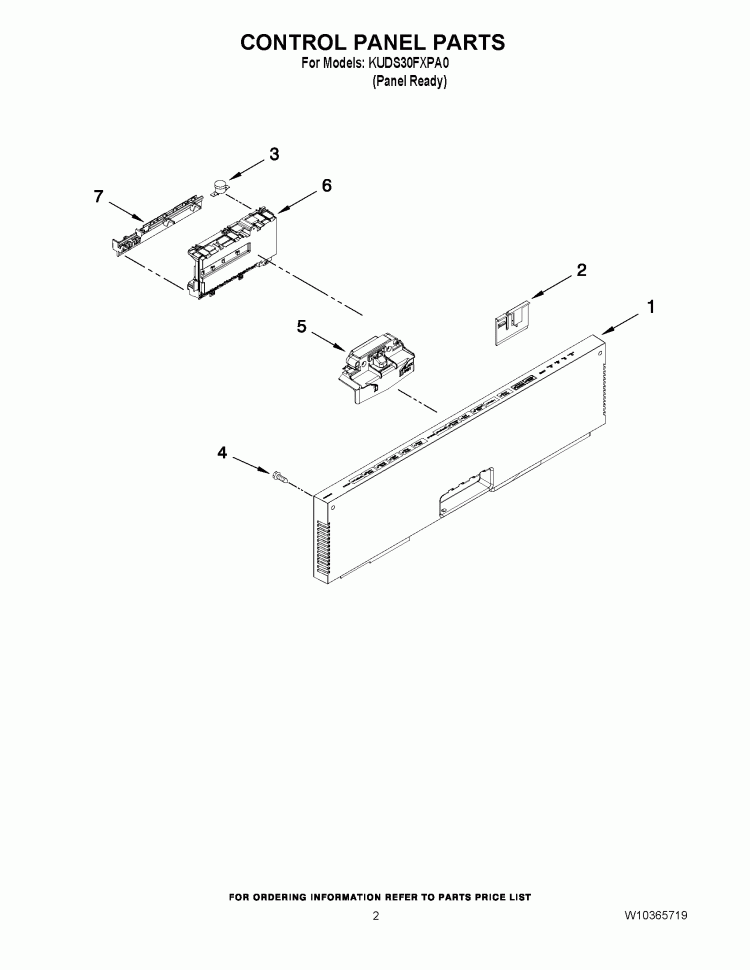 CONTROL PANEL PARTS Diagram and Parts List for KUDS30FXPA0  KitchenAid Dishwasher
