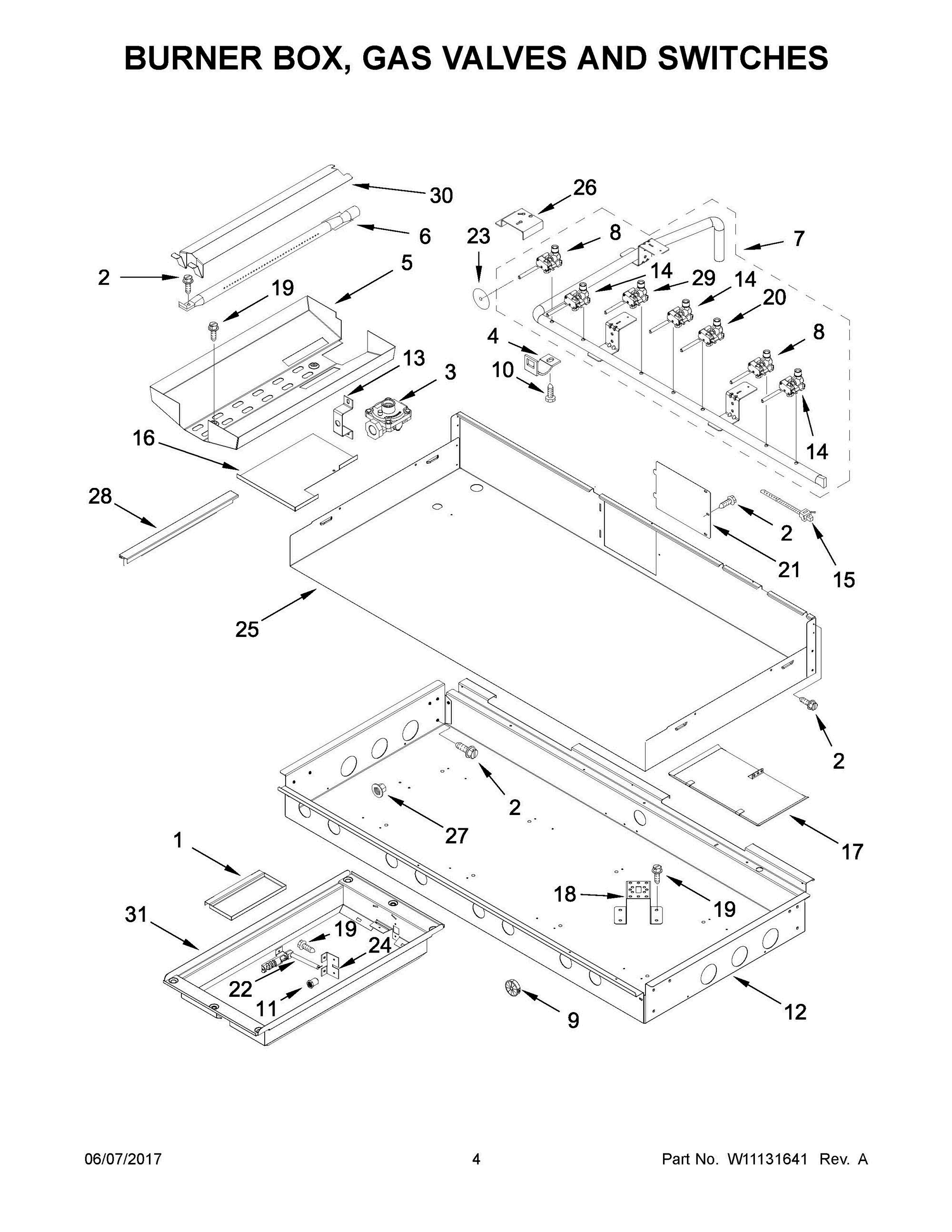03 - BURNER BOX, GAS VALVES AND SWITCHES Diagram and Parts List for KGCU482VSS02  Whirlpool Range