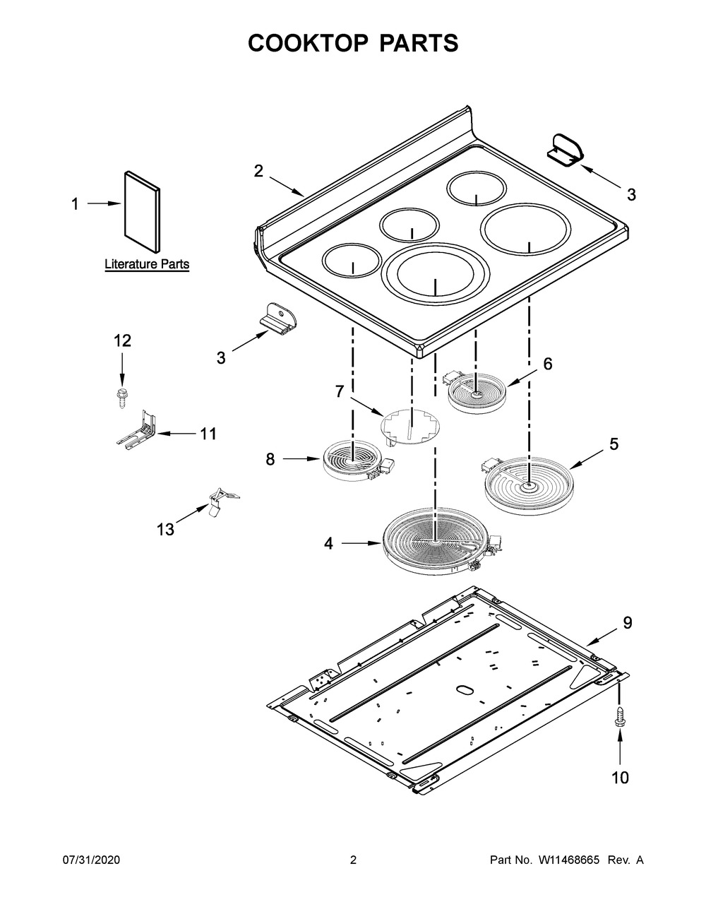 Cooktop Parts Diagram and Parts List for YKFEG500EWH4  Whirlpool Range