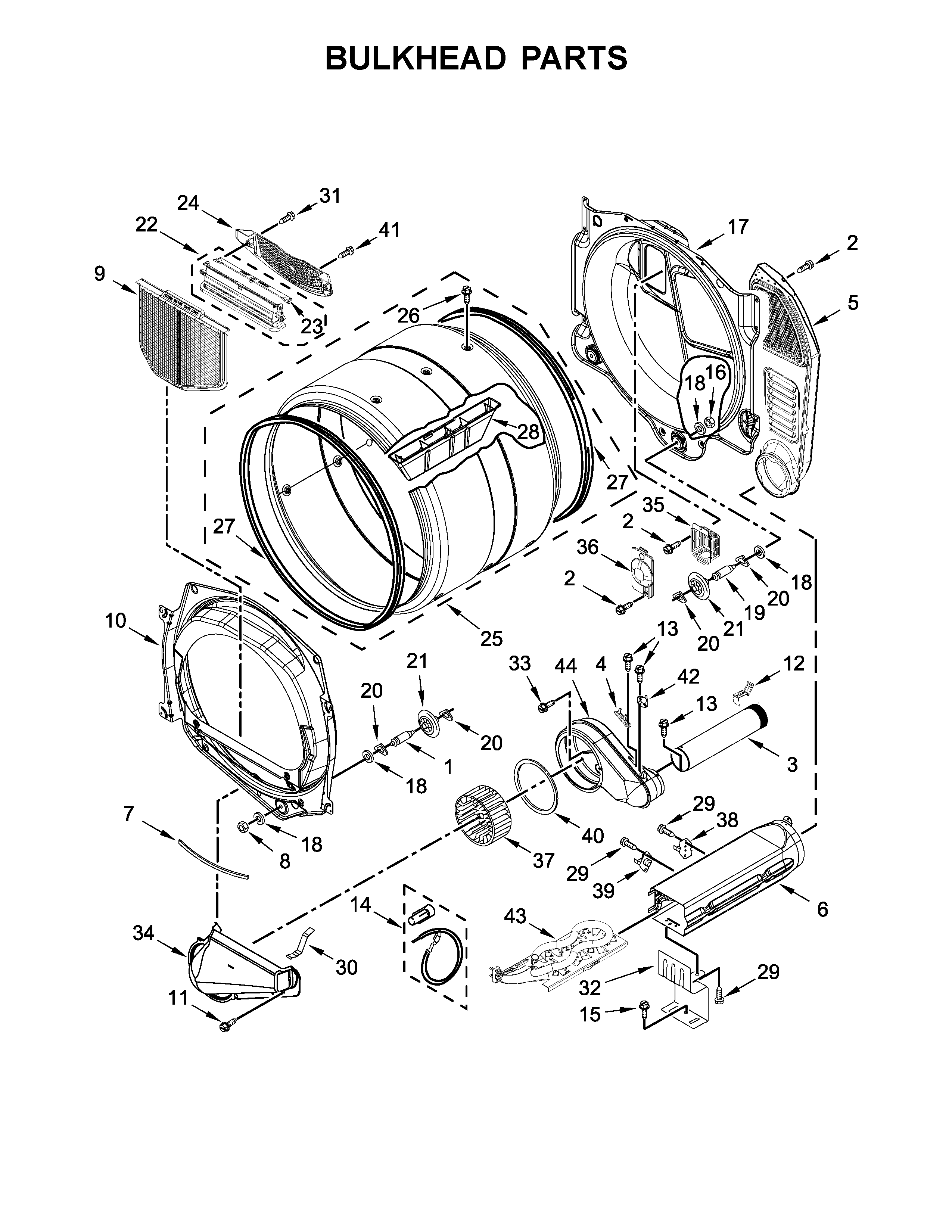 Bulkhead Parts Diagram and Parts List for 11081942710  Kenmore Dryer
