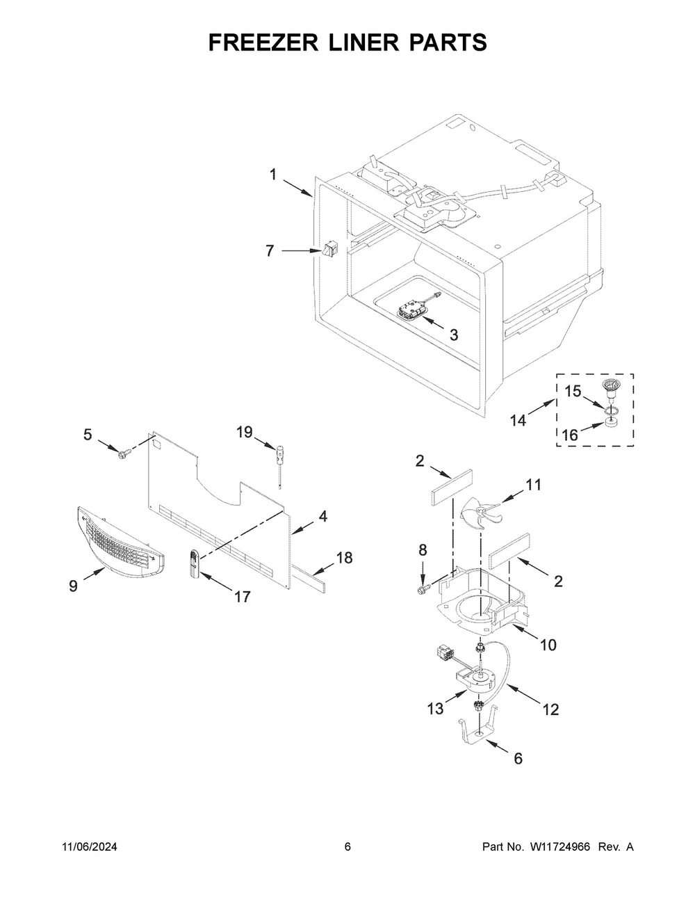 04 - Freezer Liner Parts Diagram and Parts List for KRFF577KBS03  Whirlpool Refrigerator
