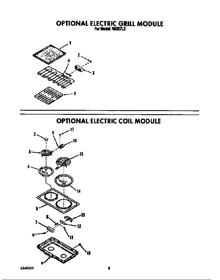 Electric Coil Module/grill Module Diagram and Parts List for N9357*2  Roper Range