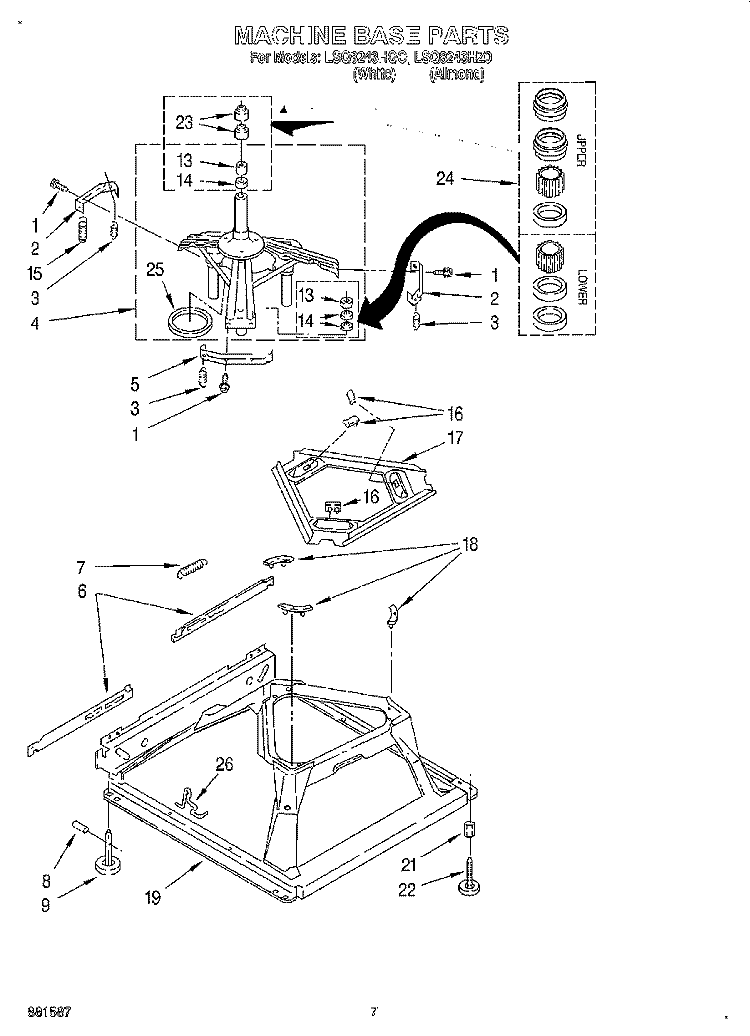 MACHINE BASE Diagram and Parts List for LSQ8243HZ0  Whirlpool Washer