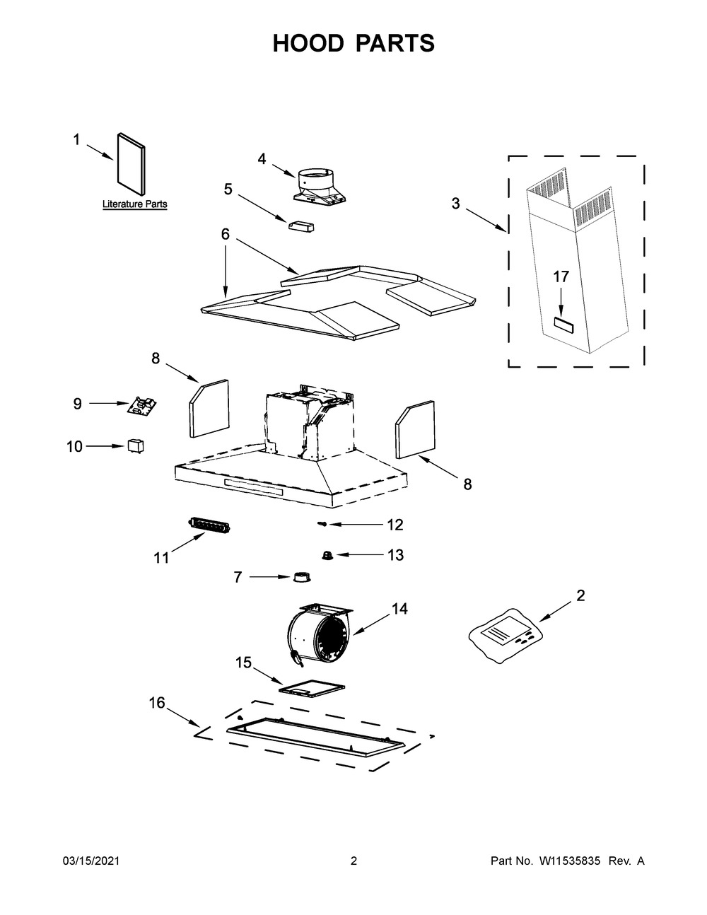 Hood Parts Diagram and Parts List for KVIB606DSS4  Whirlpool Range Hood