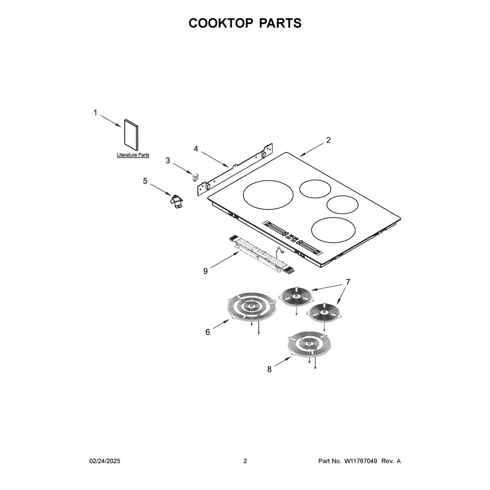 Cooktop Parts Diagram and Parts List for WCIT6030SB00  Whirlpool Cooktop