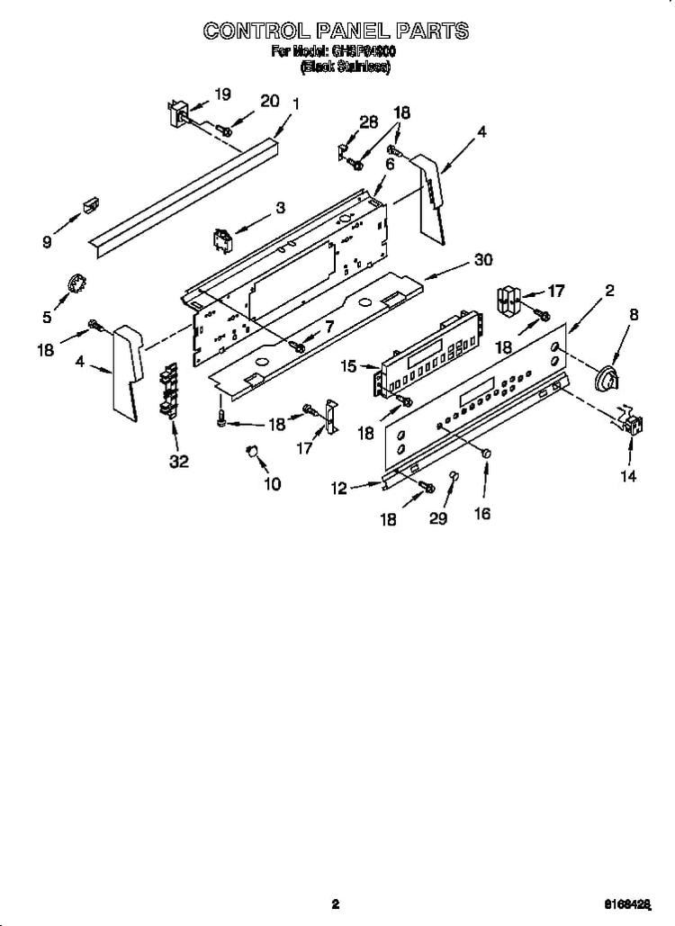 Control Panel Diagram and Parts List for GHSP84900  Whirlpool Range