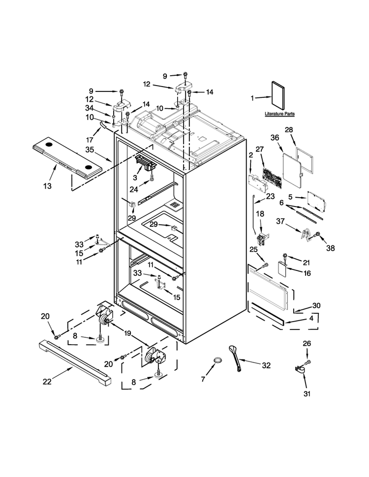 Cabinet Parts Diagram and Parts List for WRF997SDDM02  Whirlpool Refrigerator