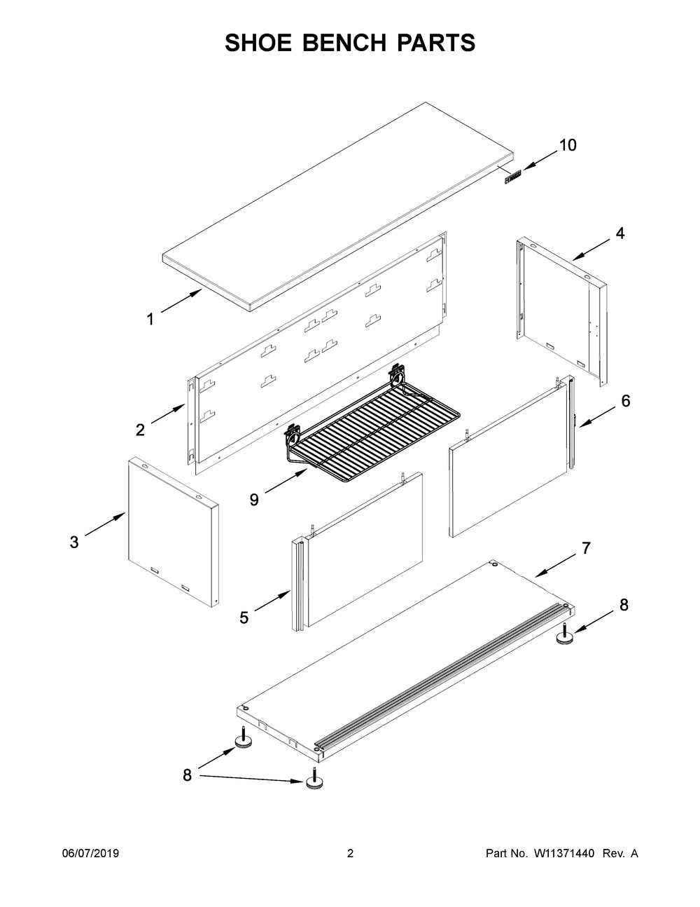 Shoe Bench Parts Diagram and Parts List for GAGB54SBJW00  Whirlpool Cabinet