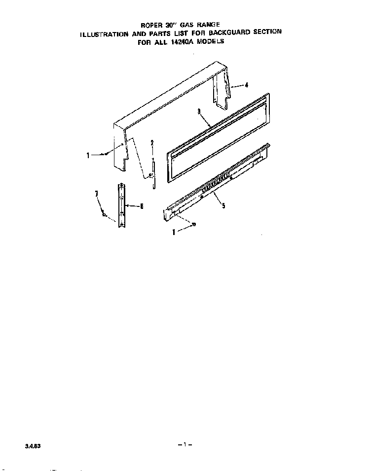 Backguard Diagram and Parts List for 1424*0A  Roper Range
