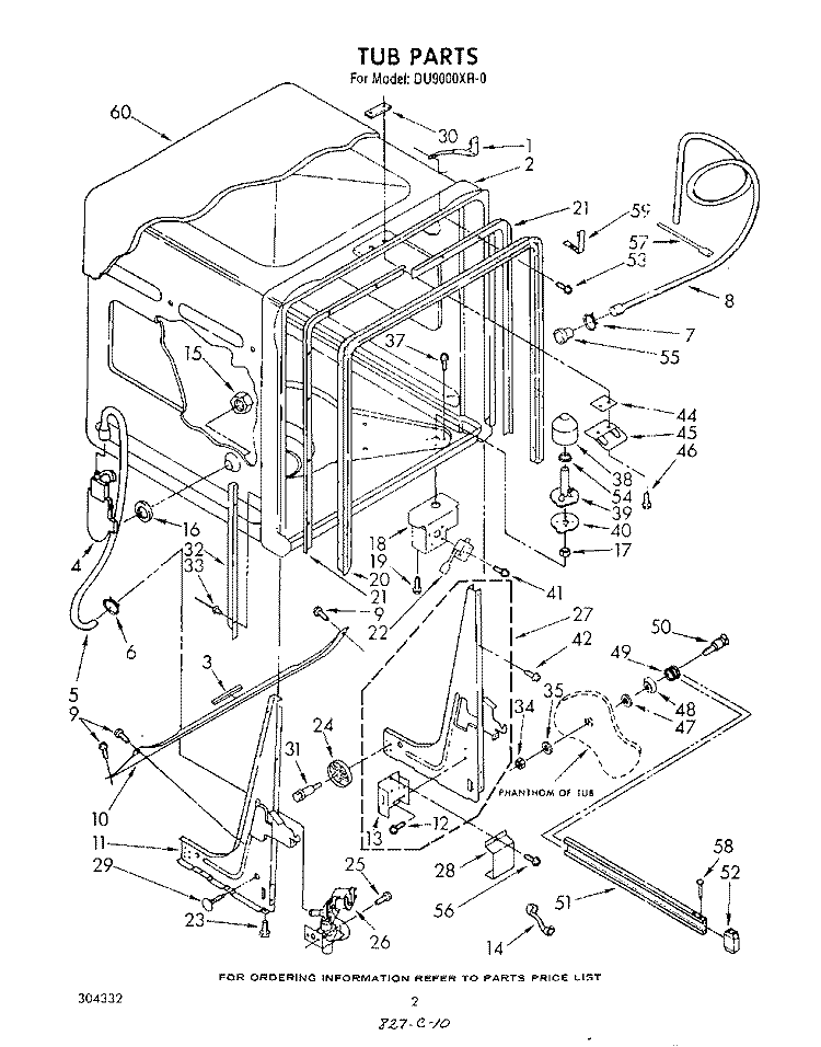 TUB , LITERATURE AND OPTIONAL Diagram and Parts List for DU9000XR0  Whirlpool Dishwasher