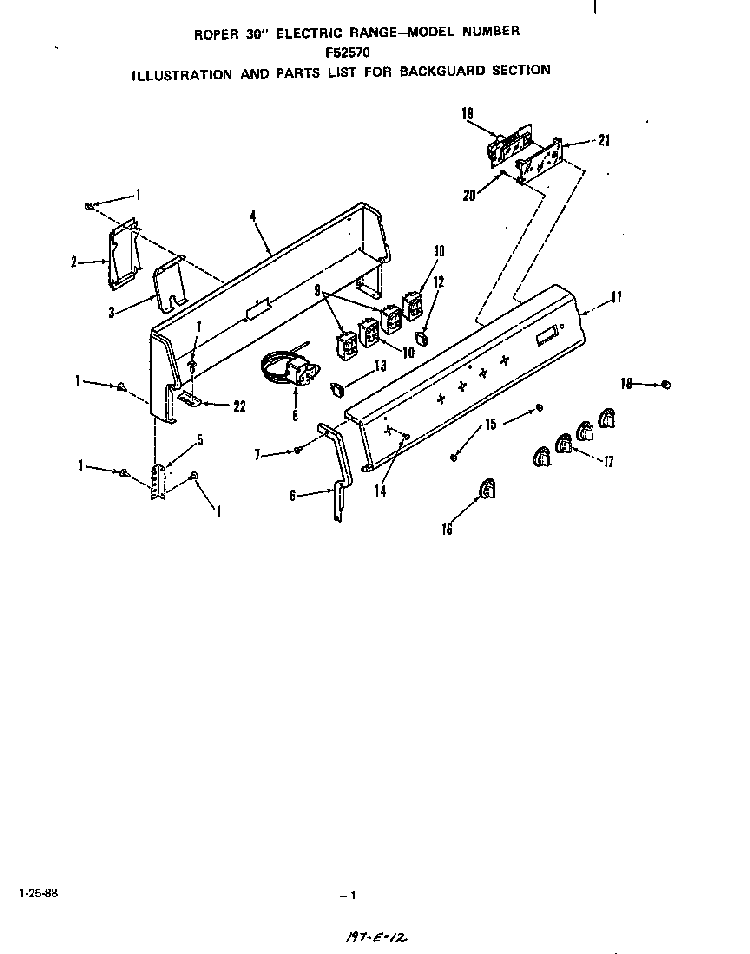 Backguard Diagram and Parts List for F5257*0  Roper Range
