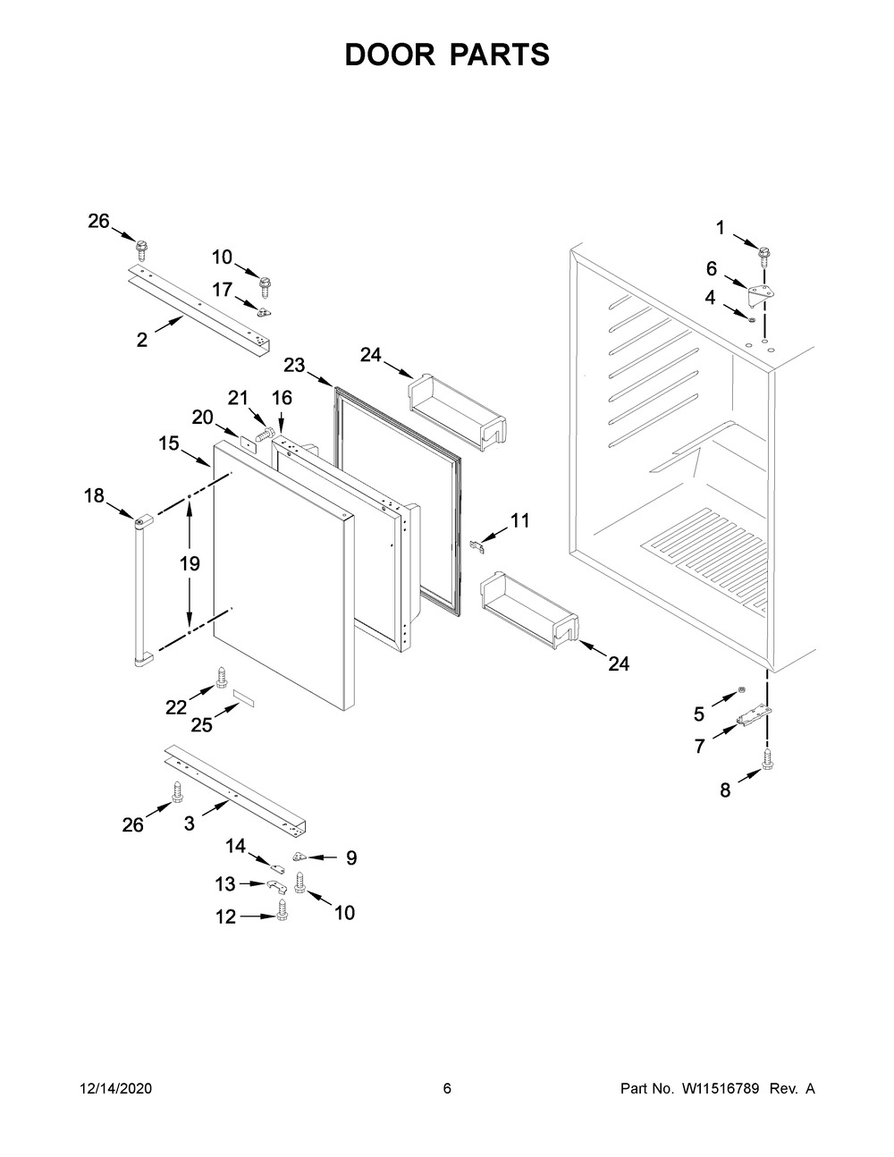 Door Parts Diagram and Parts List for KURL104ESB01  Whirlpool Wine and Beverage Cooler