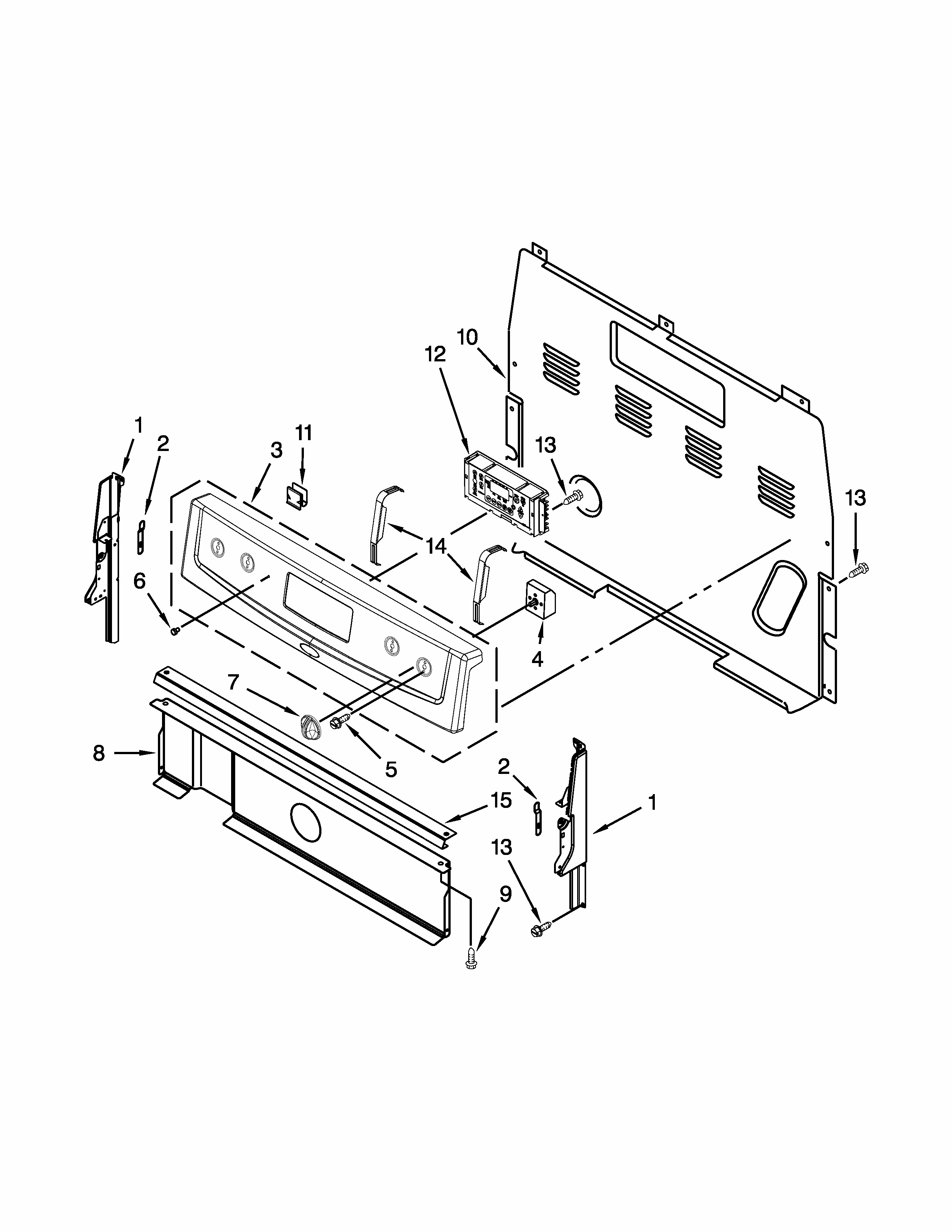 Control Panel Parts Diagram and Parts List for IES350XW3  Whirlpool Range