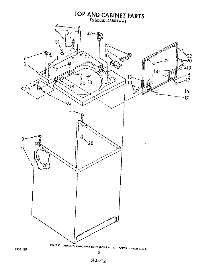 TOP AND CABINET , LITERATURE AND OPTIONAL Diagram and Parts List for LA8580XWF1  Whirlpool Washer