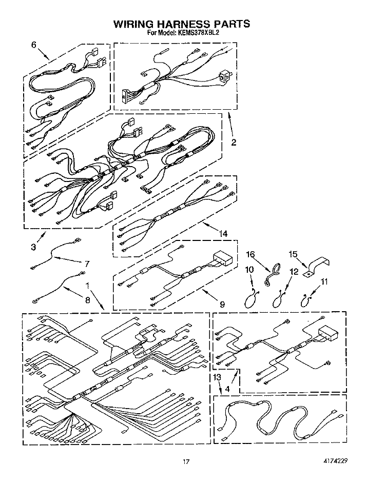 WIRING HARNESS Diagram and Parts List for KEMS378XWH2  KitchenAid Wall Oven