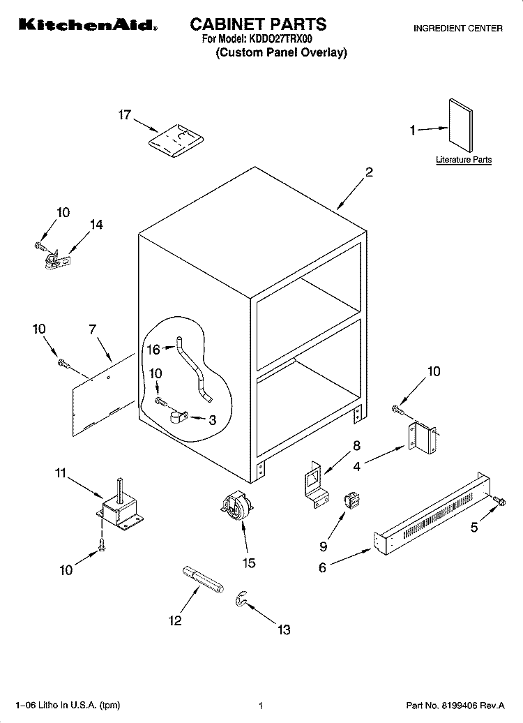 CABINET PARTS Diagram and Parts List for KDDO27TRX00  KitchenAid Refrigerator