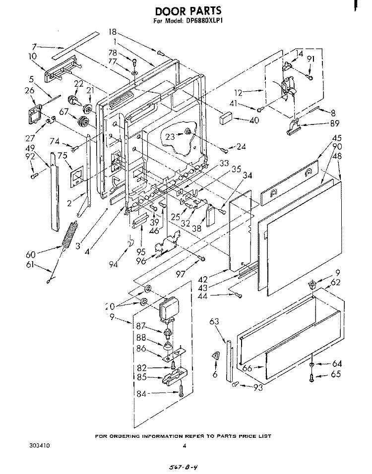 DOOR Diagram and Parts List for DP6880XLP1  Whirlpool Dishwasher