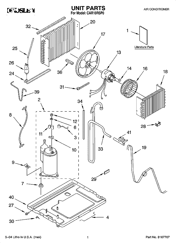 UNIT PARTS Diagram and Parts List for CAR10RSP0  Crosley Air Conditioner