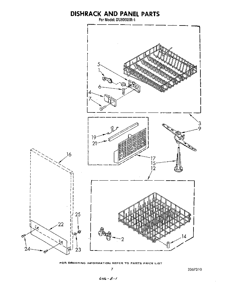 DISHRACK AND PANEL Diagram and Parts List for DU8000XR1  Whirlpool Dishwasher