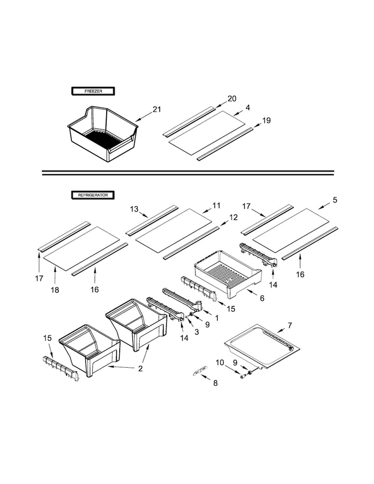 Shelf Parts Diagram and Parts List for WRT318FMDB00  Whirlpool Refrigerator