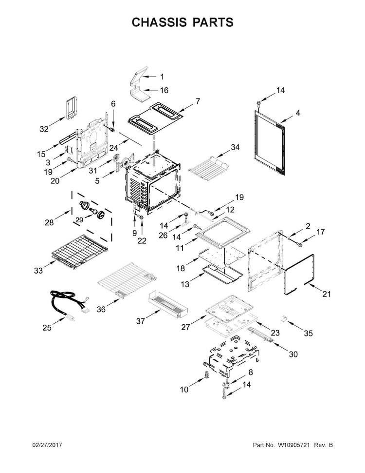 Chassis Parts Diagram and Parts List for KFGS530ESS2  KitchenAid Range