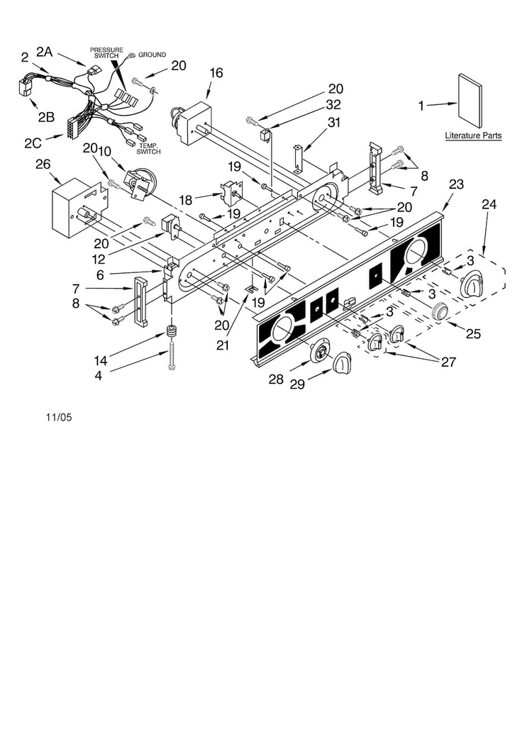 Washer/dryer Control Panel Parts Diagram and Parts List for 11088752795  Kenmore Washer Dryer Combo