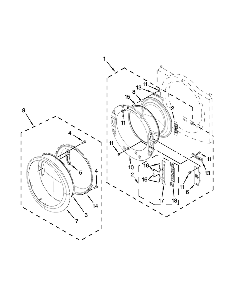 Door Parts Diagram and Parts List for 7MWGD97HDBD0  Whirlpool Dryer