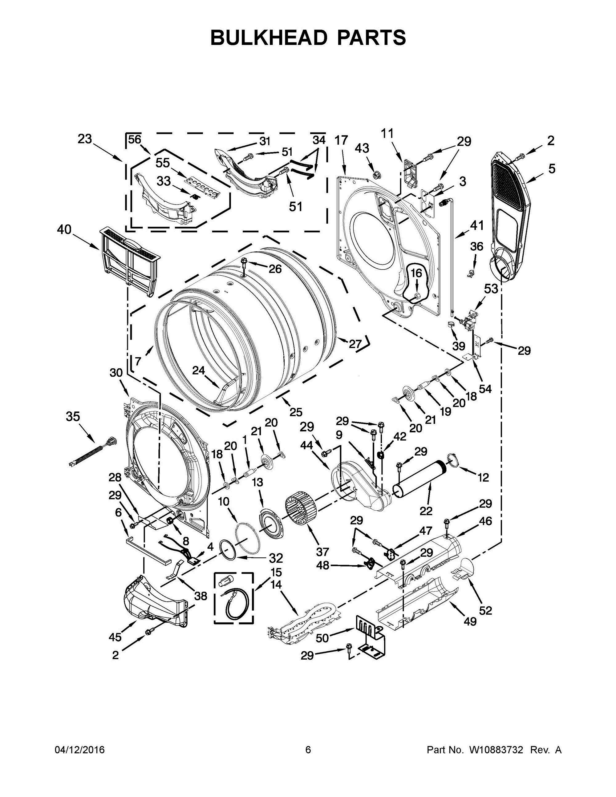 04 - BULKHEAD PARTS Diagram and Parts List for YMED8200FW0  Whirlpool Dryer