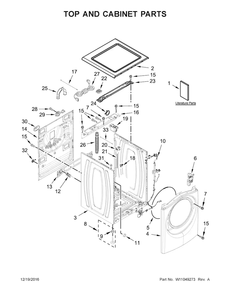 Top And Cabinet Parts Diagram and Parts List for WFW8540FW1  Whirlpool Washer