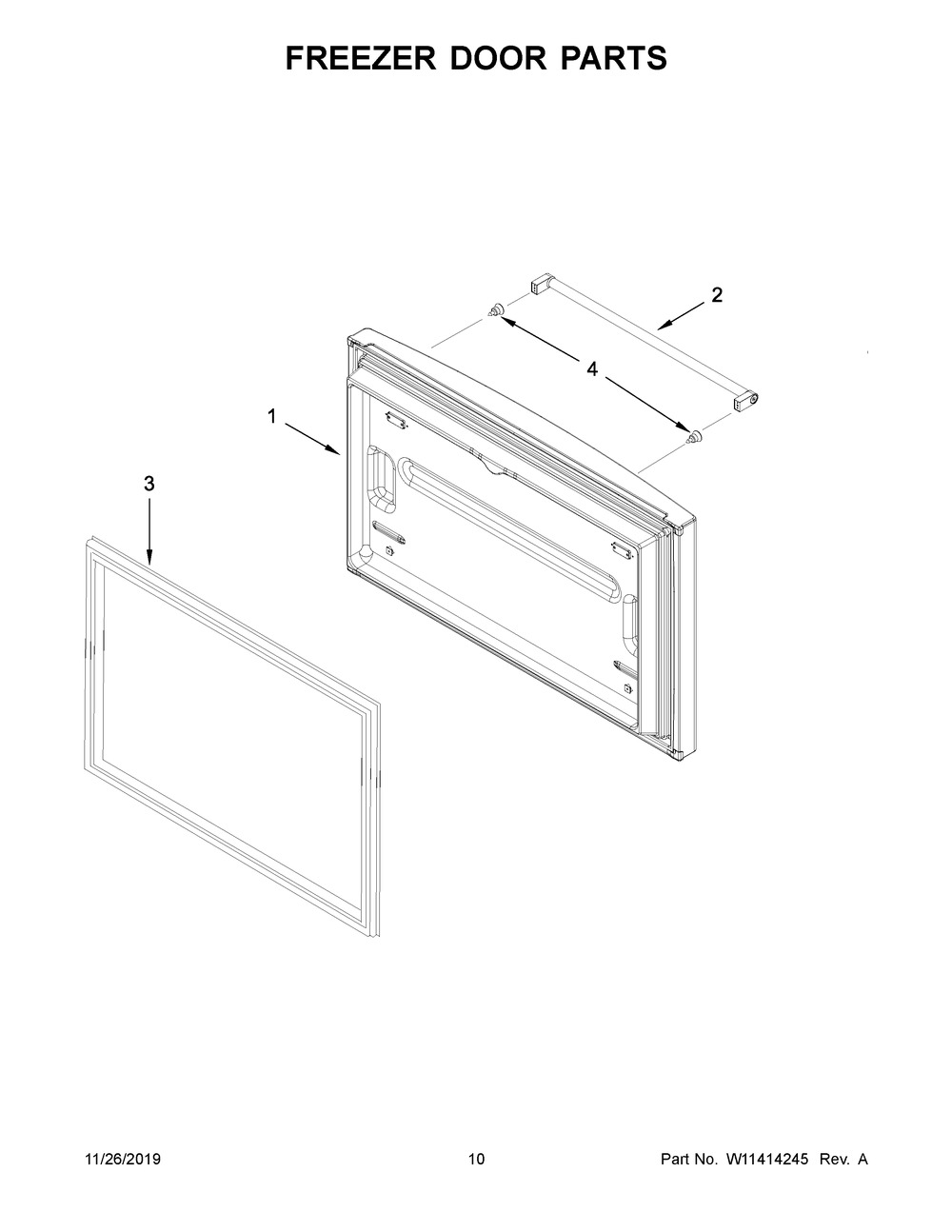 Freezer Door Parts Diagram and Parts List for KRFF305EBS02  Whirlpool Refrigerator