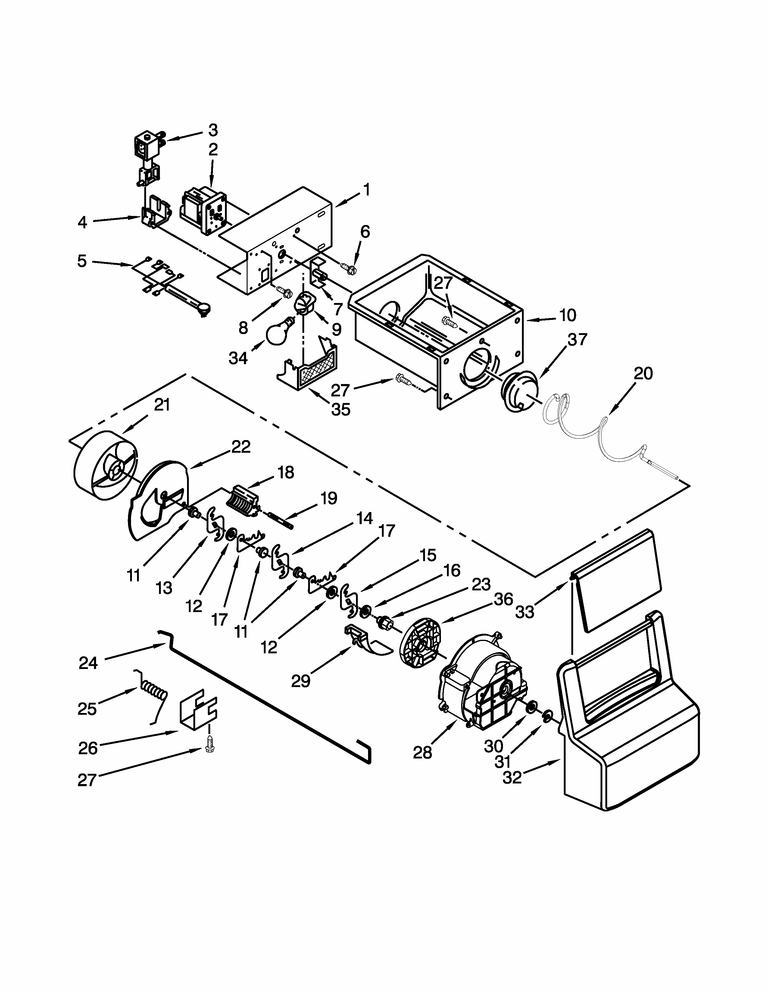 Motor And Ice Container Parts Diagram and Parts List for ISC21CNEDS00  Whirlpool Refrigerator