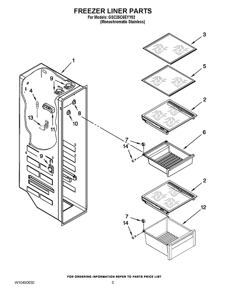 FREEZER LINER PARTS Diagram and Parts List for GSC25C6EYY02  Whirlpool Refrigerator