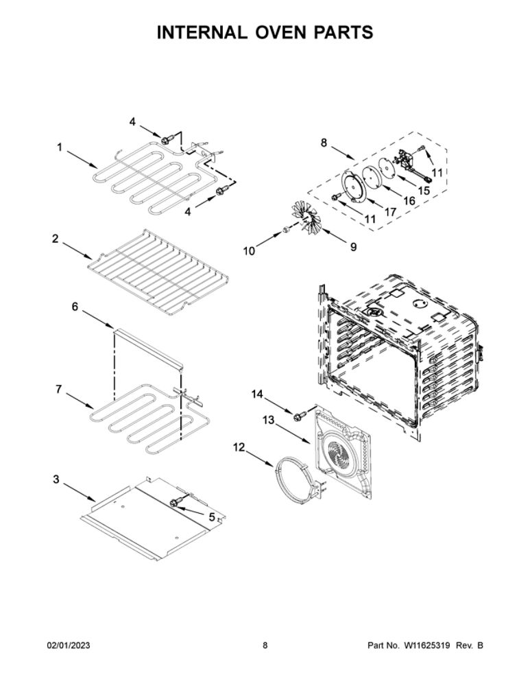 Internal Oven Parts 2 Diagram and Parts List for WOC75EC7HS20  Whirlpool Microwave Oven Combo
