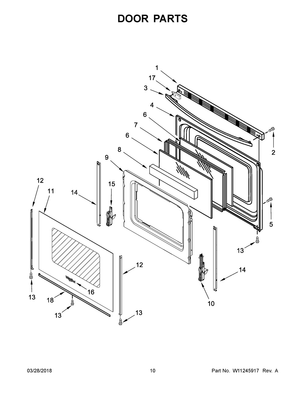 Door Parts Diagram and Parts List for WFG510S0HW0  Whirlpool Range