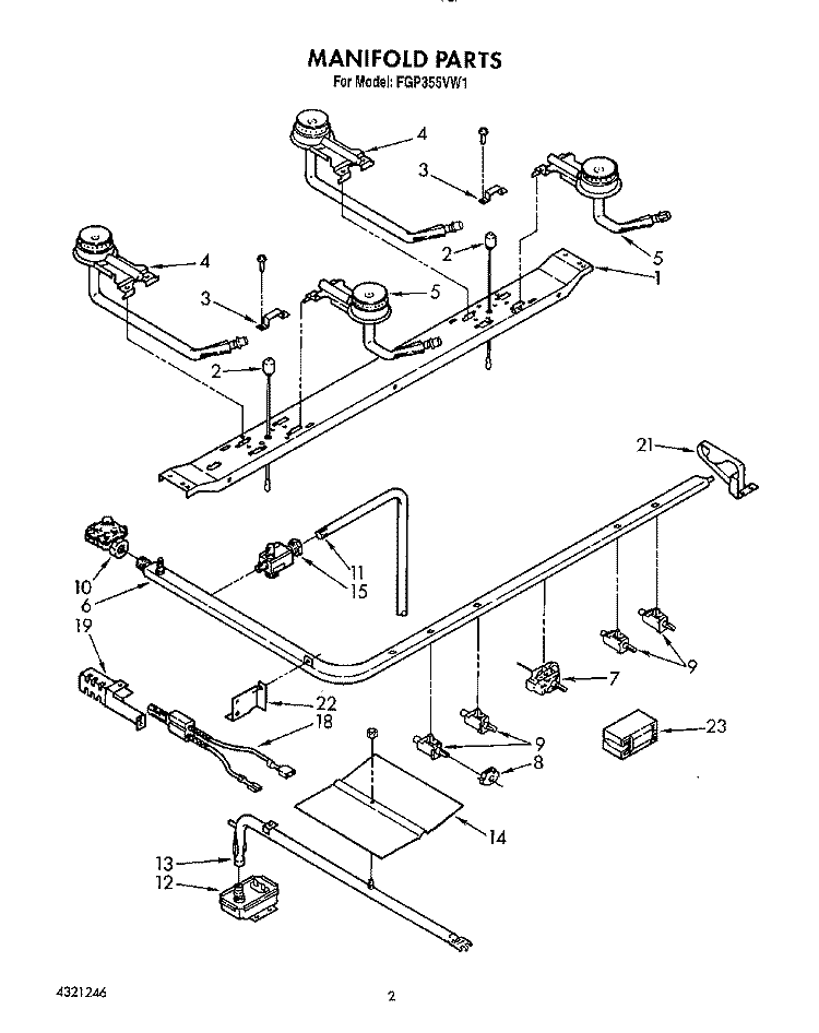 MANIFOLD Diagram and Parts List for FGP355VW1  Roper Range