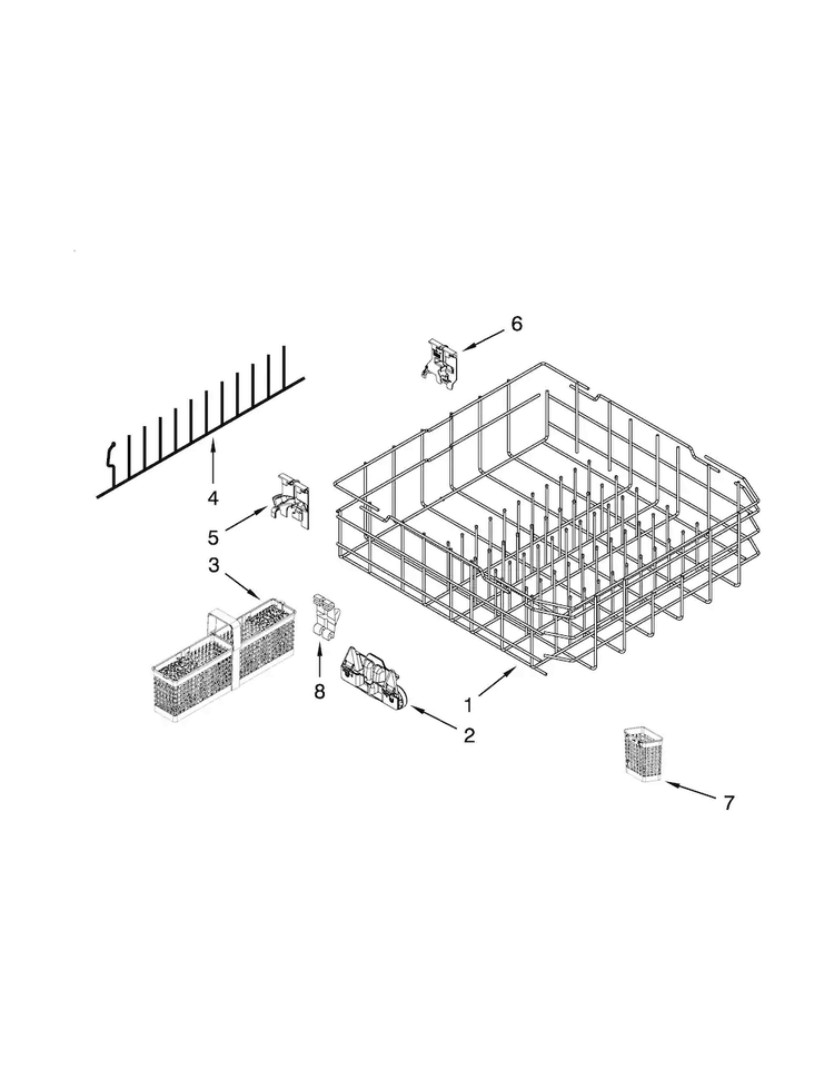 Lower Rack Parts Diagram and Parts List for KUDS30IXBTA  KitchenAid Dishwasher