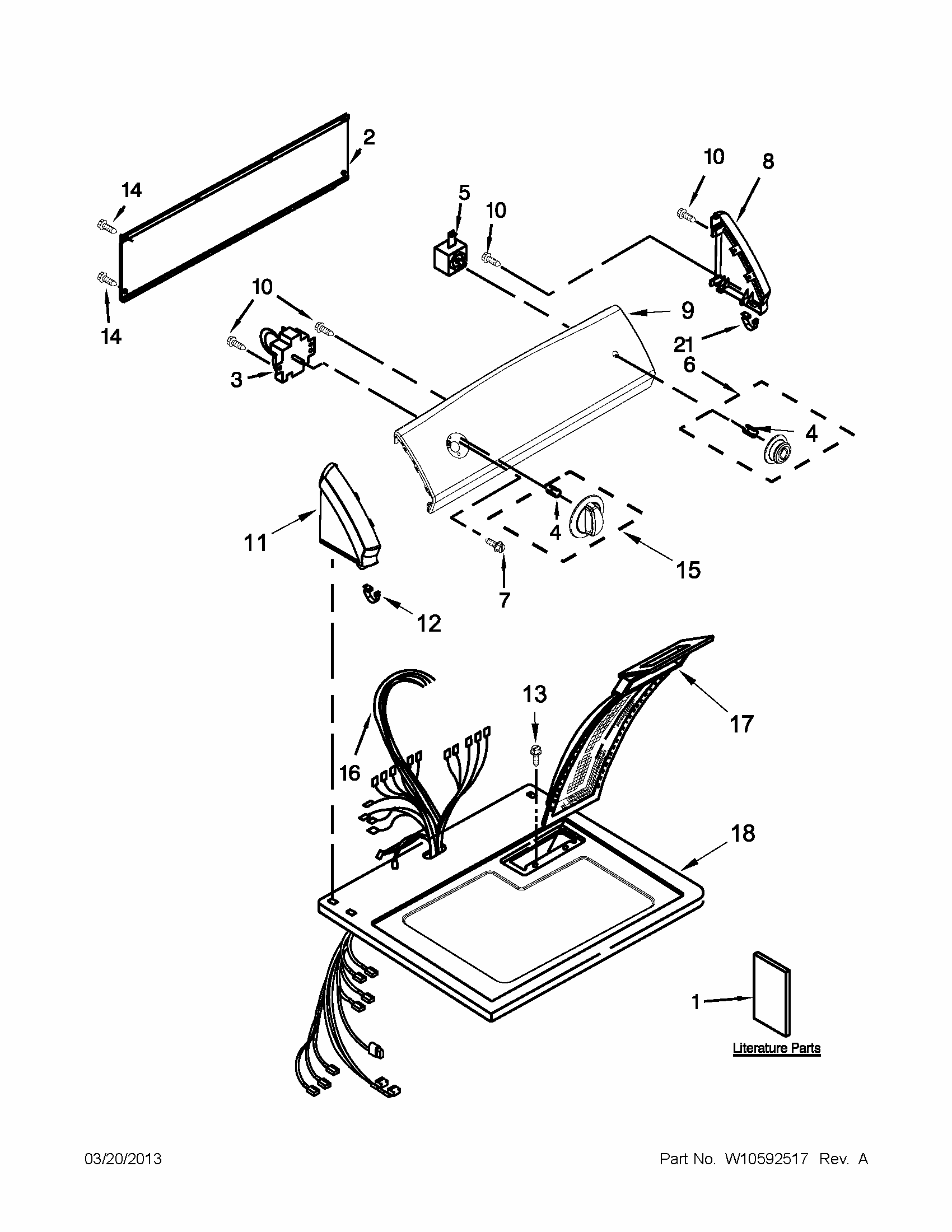 Top And Console Parts Diagram and Parts List for 11071402310  Kenmore Dryer