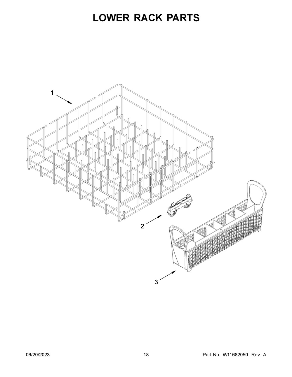 Lower Rack Parts Diagram and Parts List for WDP370PAHB2  Whirlpool Dishwasher