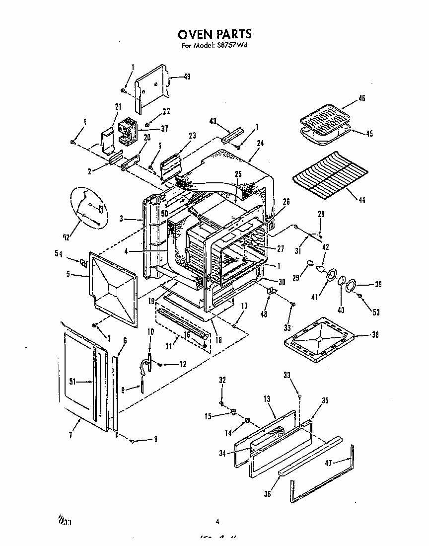 Oven Diagram and Parts List for S8757*4  Roper Range