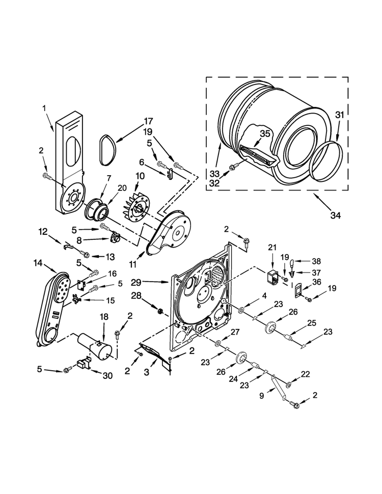 Bulkhead Parts Diagram and Parts List for WGD4985EW0  Whirlpool Dryer