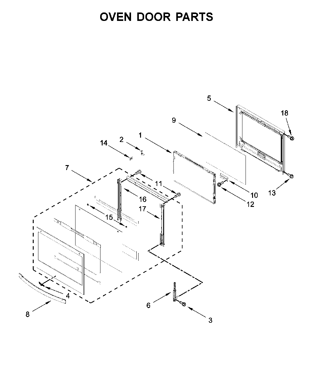 Oven door parts Diagram and Parts List for WOS31ES0JS01  Whirlpool Wall Oven