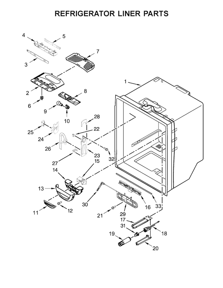 Refrigerator Liner Parts Diagram and Parts List for KRFF302EBL01  KitchenAid Refrigerator