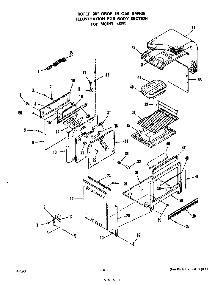 Body Diagram and Parts List for 1525*3A  Roper Range