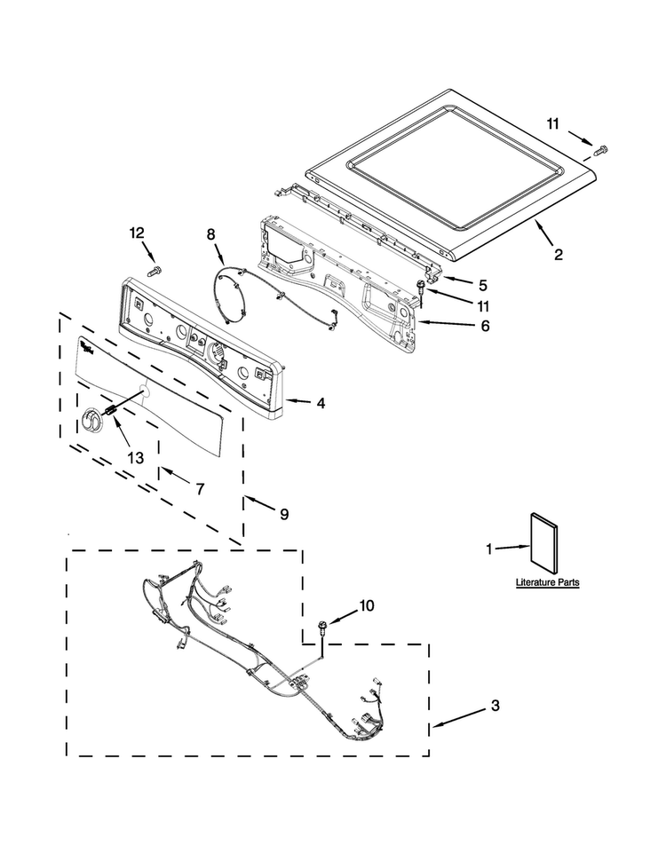 Top And Console Parts Diagram and Parts List for WED8740DW0  Whirlpool Dryer
