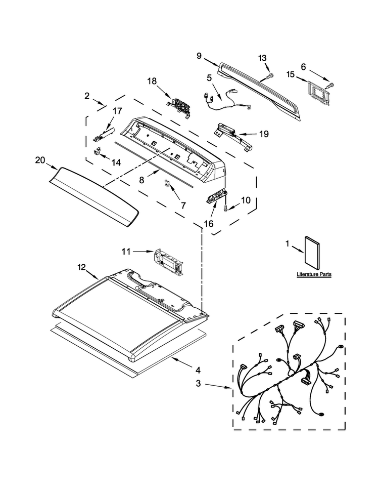 Top And Console Parts Diagram and Parts List for WED8700EC0  Whirlpool Dryer