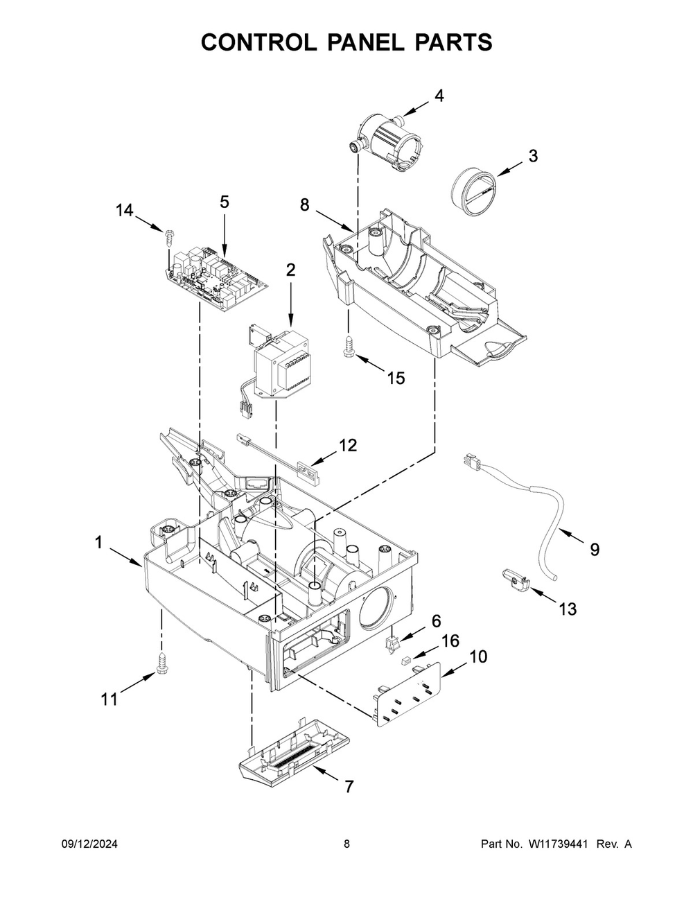 05 - Control Panel Parts Diagram and Parts List for KUID508HPS02  Whirlpool Ice Maker