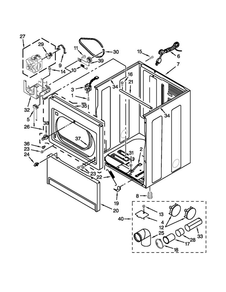Cabinet Parts Diagram and Parts List for WGD5700AC1  Whirlpool Dryer
