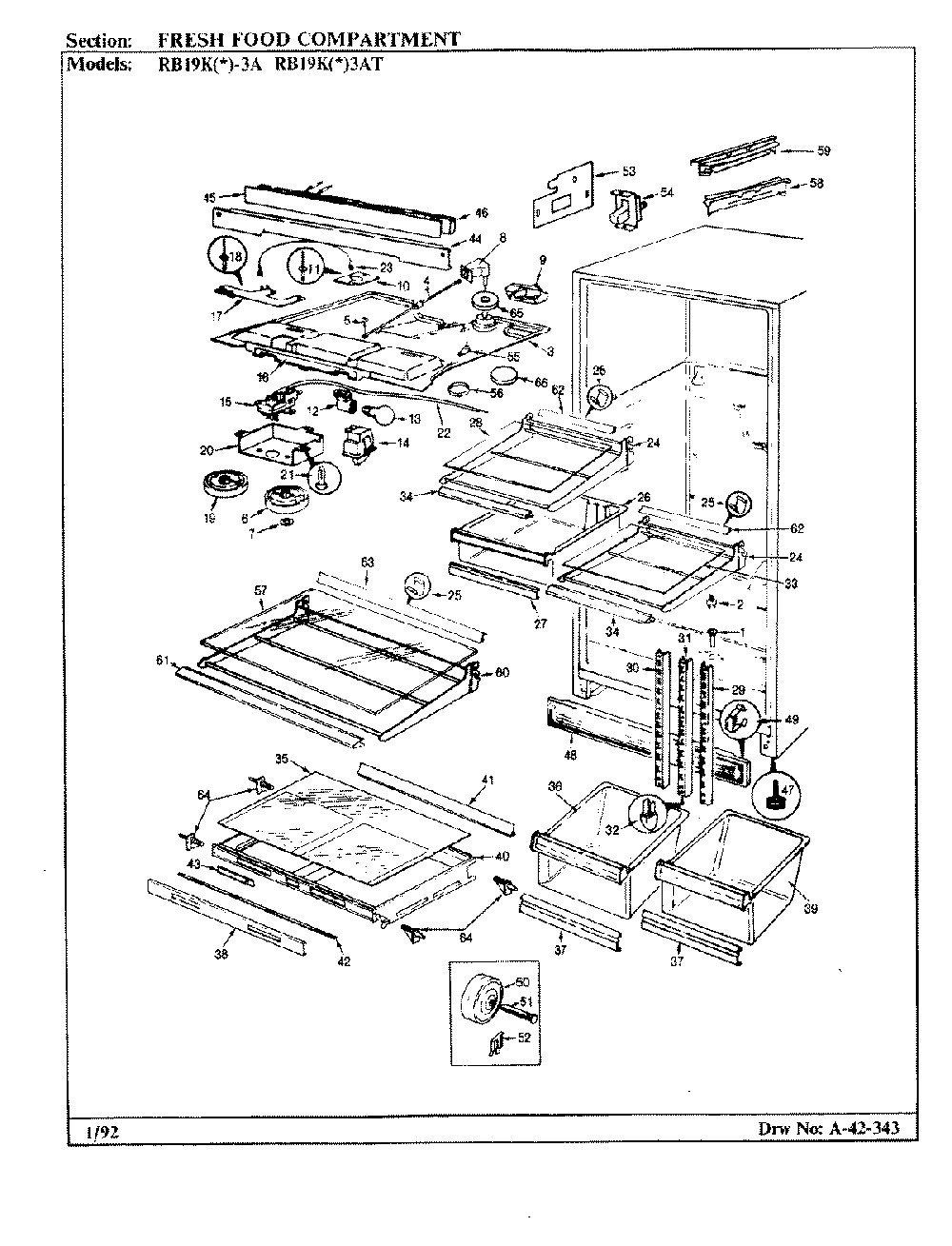 03 - Fresh Food Compartment Diagram and Parts List for RB19KA-3A  Whirlpool Refrigerator